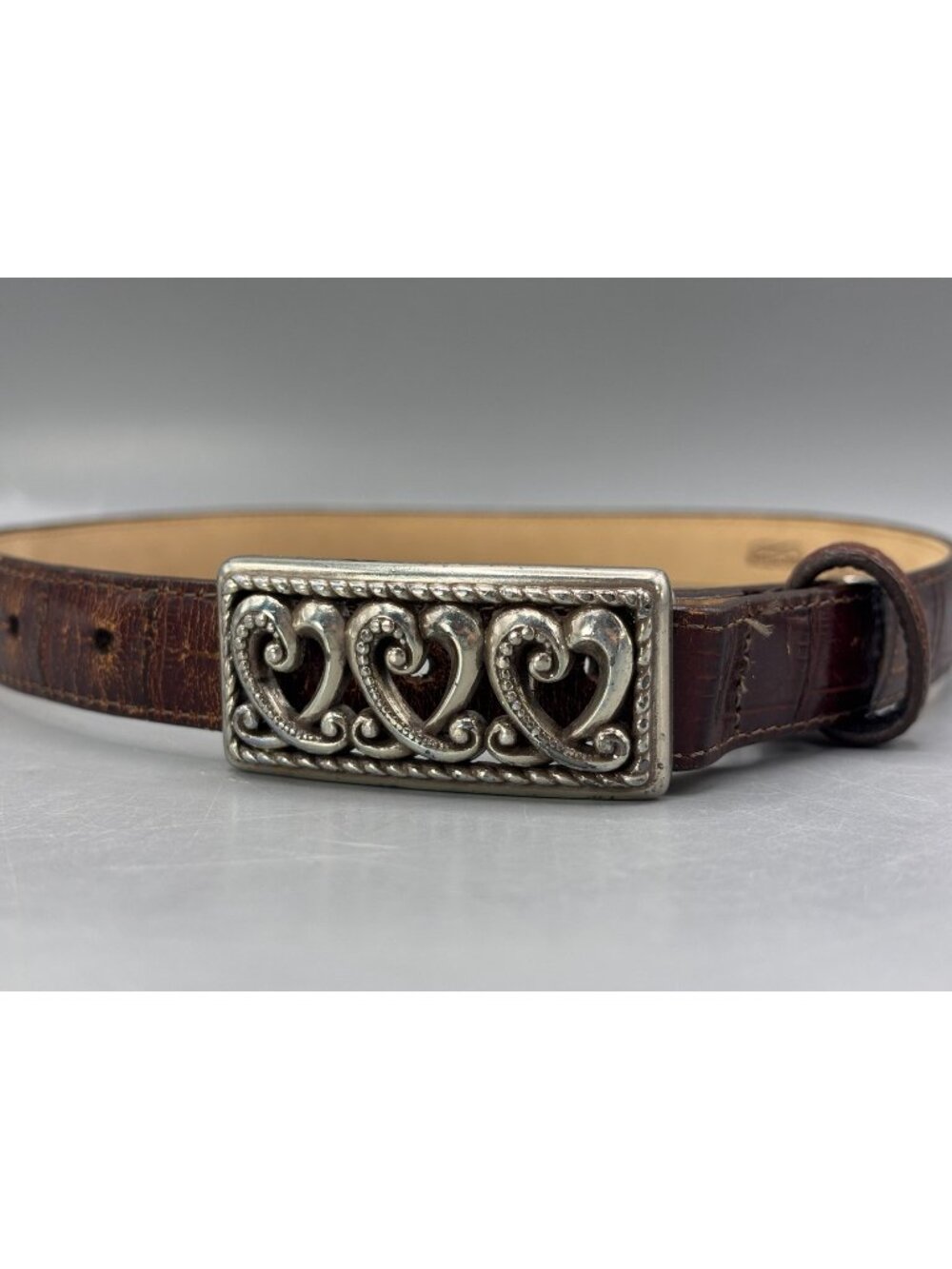 Brighton Fashion Belt Womens S-28 Brown Embossed Leather Silver Plated Buckle